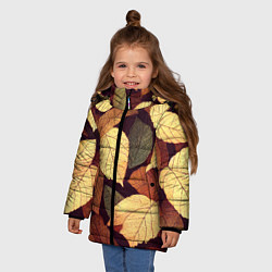 Куртка зимняя для девочки Листья осени узор, цвет: 3D-светло-серый — фото 2