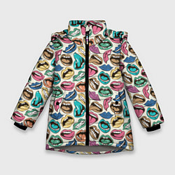 Зимняя куртка для девочки Губы разноцветные поп арт