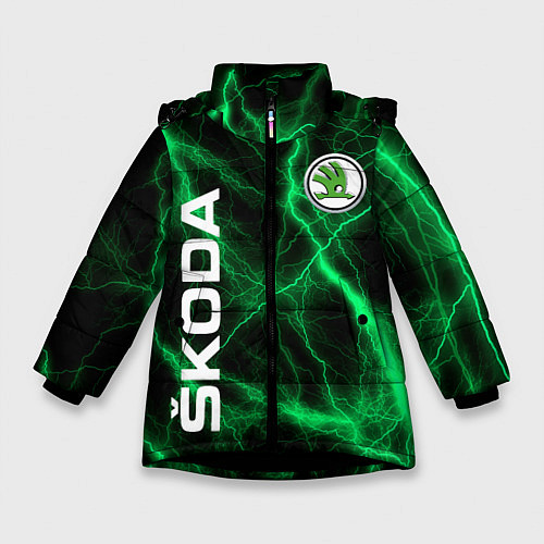 Зимняя куртка для девочки Шкода зеленые молнии / 3D-Черный – фото 1