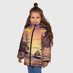Куртка зимняя для девочки Лодка в море на закате возле тропических островов, цвет: 3D-светло-серый — фото 2