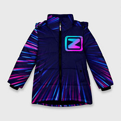Куртка зимняя для девочки Zotye neon speed lines, цвет: 3D-черный