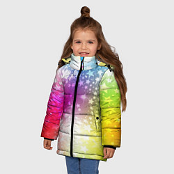 Куртка зимняя для девочки Звезды на радужном фоне, цвет: 3D-красный — фото 2