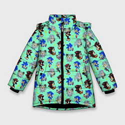 Куртка зимняя для девочки Ежик Соник и его друзья, цвет: 3D-черный