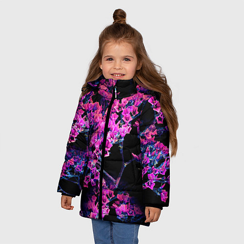 Зимняя куртка для девочки Цветочки арт / 3D-Светло-серый – фото 3