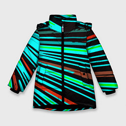 Куртка зимняя для девочки Расходящиеся неоновые лучи, цвет: 3D-черный