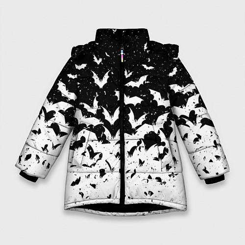 Зимняя куртка для девочки Black and white bat pattern / 3D-Черный – фото 1