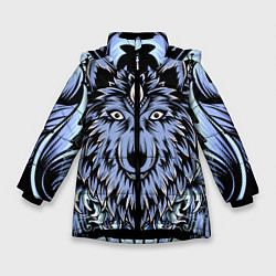 Куртка зимняя для девочки Изображение волка, цвет: 3D-черный