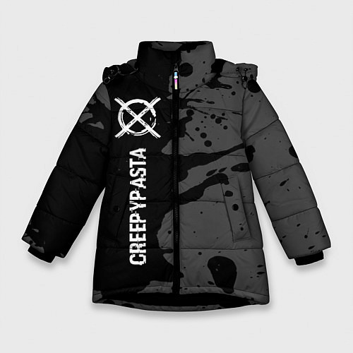 Зимняя куртка для девочки CreepyPasta glitch на темном фоне: по-вертикали / 3D-Черный – фото 1