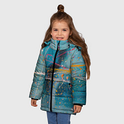 Куртка зимняя для девочки Абстрактный голубой фон, тени и краски, цвет: 3D-красный — фото 2