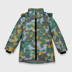 Зимняя куртка для девочки Цифровой камуфляж - зелено-голубой
