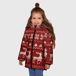 Куртка зимняя для девочки Узоры новогодние : Олени, цвет: 3D-красный — фото 2