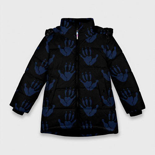 Зимняя куртка для девочки Лапки опоссума синие на чёрном / 3D-Черный – фото 1