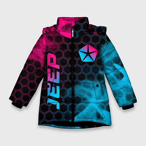 Зимняя куртка для девочки Jeep - neon gradient: надпись, символ / 3D-Черный – фото 1