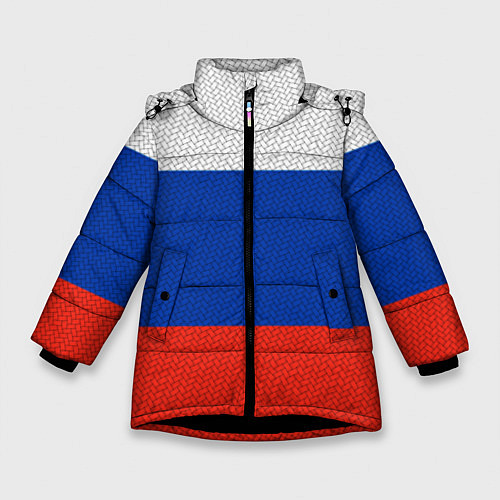 Зимняя куртка для девочки Триколор - флаг России плетёный / 3D-Черный – фото 1