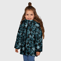 Куртка зимняя для девочки Новогодний рождественский темно синий узор со снеж, цвет: 3D-черный — фото 2