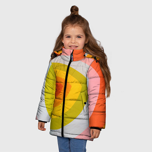 Зимняя куртка для девочки Красно-жёлто-оранжевый паттерн / 3D-Красный – фото 3