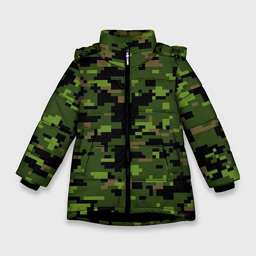 Зимняя куртка для девочки Камуфляж лесной пиксель / 3D-Черный – фото 1