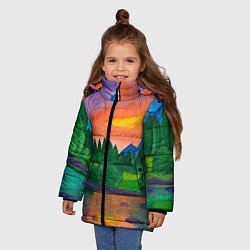 Куртка зимняя для девочки Закат на реке, цвет: 3D-черный — фото 2
