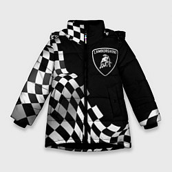 Куртка зимняя для девочки Lamborghini racing flag, цвет: 3D-черный