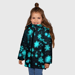 Куртка зимняя для девочки Неоновые снежинки на черном фоне, цвет: 3D-черный — фото 2