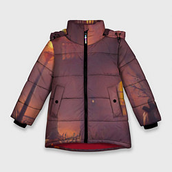 Куртка зимняя для девочки Викторианский дом и старые фонари с тыквами в пурп, цвет: 3D-красный