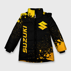 Зимняя куртка для девочки Suzuki - gold gradient: надпись, символ