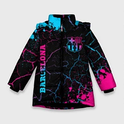 Куртка зимняя для девочки Barcelona - neon gradient: надпись, символ, цвет: 3D-черный
