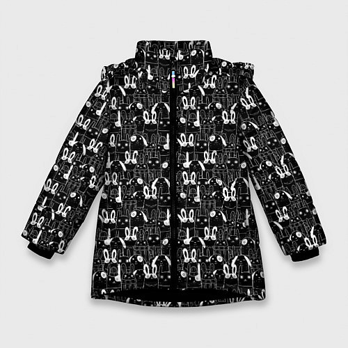 Зимняя куртка для девочки Кролики черно-белые / 3D-Черный – фото 1