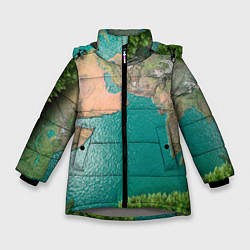 Куртка зимняя для девочки Карта Земли, цвет: 3D-светло-серый