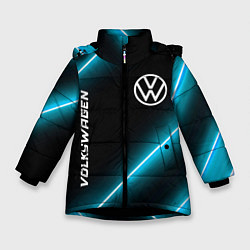 Куртка зимняя для девочки Volkswagen неоновые лампы, цвет: 3D-черный