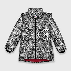 Куртка зимняя для девочки Черно-белый ажурный кружевной узор, цвет: 3D-красный