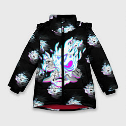 Куртка зимняя для девочки Cyberpunk 2077 neon samurai glitch art colors, цвет: 3D-красный