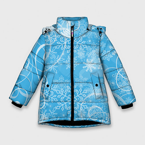 Зимняя куртка для девочки Морозный узор на голубом стекле / 3D-Черный – фото 1