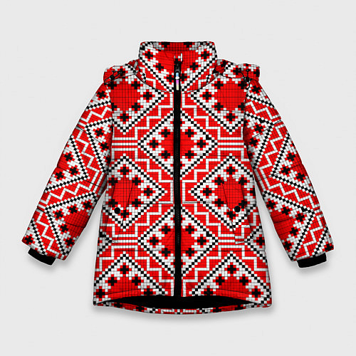Зимняя куртка для девочки Белорусская вышивка - орнамент / 3D-Черный – фото 1