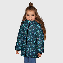 Куртка зимняя для девочки Бабочки и цветы на фоне точек, цвет: 3D-черный — фото 2