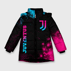 Куртка зимняя для девочки Juventus - neon gradient: надпись, символ, цвет: 3D-черный