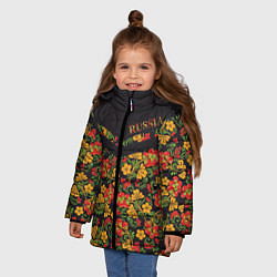 Куртка зимняя для девочки Полосатая хохлома, цвет: 3D-светло-серый — фото 2