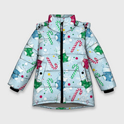 Куртка зимняя для девочки Новогодний паттерн, цвет: 3D-светло-серый