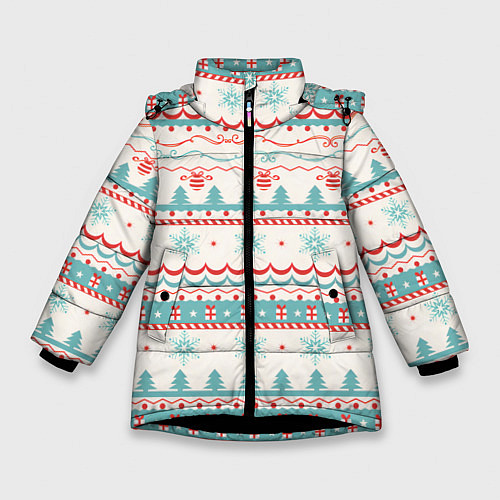 Зимняя куртка для девочки Новогодний свитер, но без оленей / 3D-Черный – фото 1