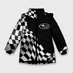 Куртка зимняя для девочки Subaru racing flag, цвет: 3D-черный