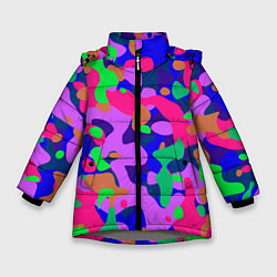 Куртка зимняя для девочки Абстракция в неоновых цветах, цвет: 3D-светло-серый