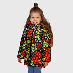 Куртка зимняя для девочки Русские узоры - цветы и ягоды, цвет: 3D-красный — фото 2