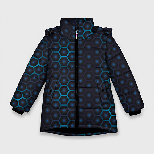 Зимняя куртка для девочки Шестиугольная чешуя / 3D-Черный – фото 1