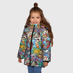 Куртка зимняя для девочки Сумасшедший поп-арт, цвет: 3D-черный — фото 2