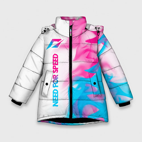 Зимняя куртка для девочки Need for Speed neon gradient style: по-вертикали / 3D-Черный – фото 1