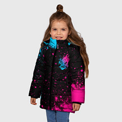 Куртка зимняя для девочки Cyberpunk 2077 - neon gradient: надпись, символ, цвет: 3D-черный — фото 2