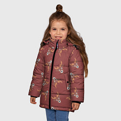 Куртка зимняя для девочки Эстетика: праздничные олени на бордовом фоне, цвет: 3D-черный — фото 2