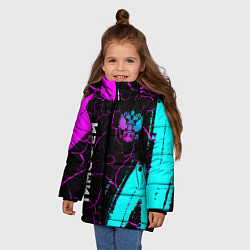 Куртка зимняя для девочки Тимофей и неоновый герб России: надпись, символ, цвет: 3D-черный — фото 2