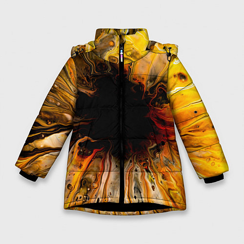 Зимняя куртка для девочки Жёлтые текущие краски / 3D-Черный – фото 1