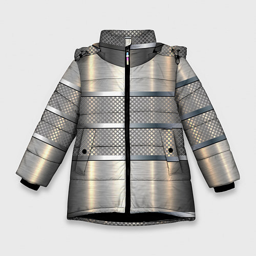 Зимняя куртка для девочки Металлические полосы - текстура алюминия / 3D-Черный – фото 1
